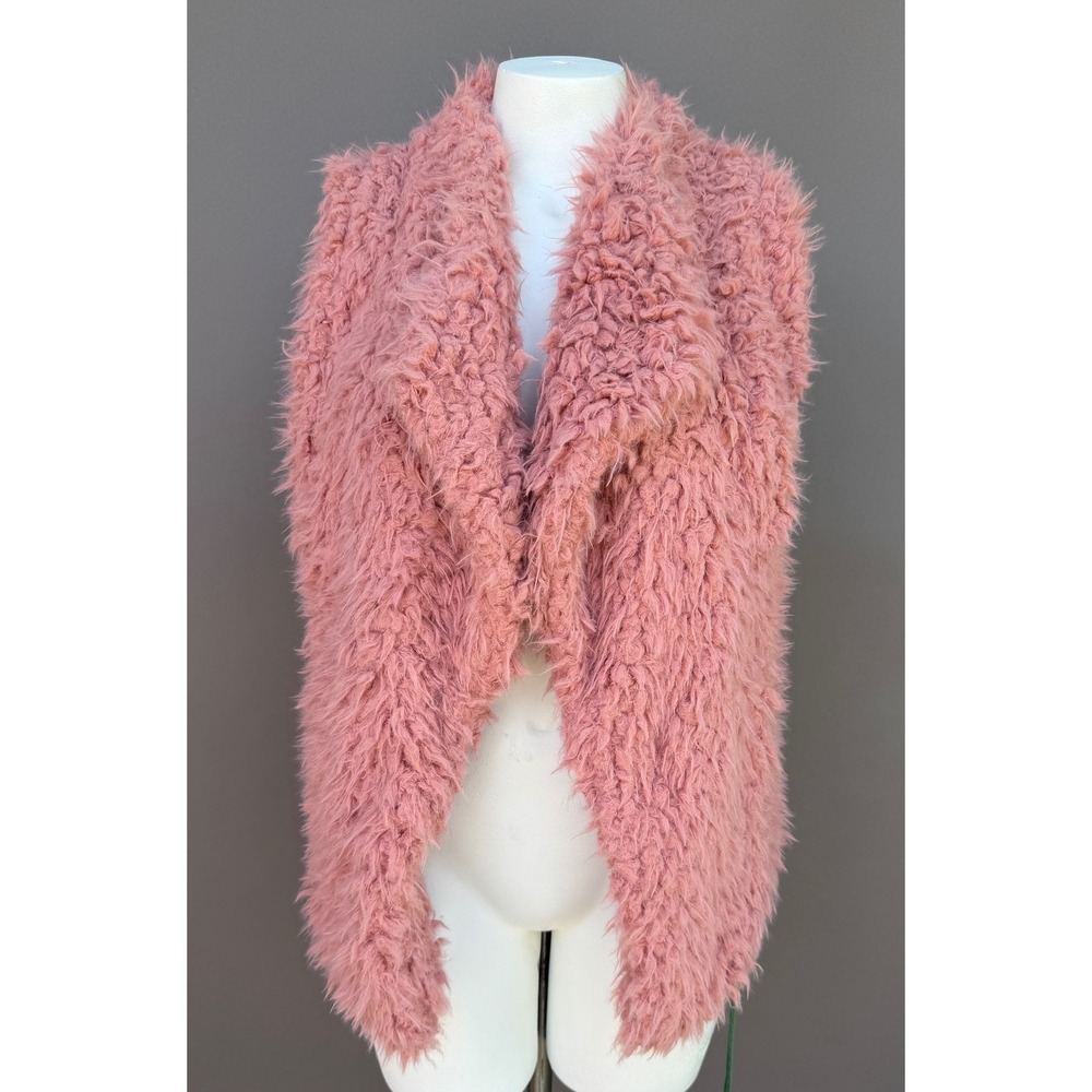 Ambiance Pink Faux Fur Vest Medium M Shaggy Draped Open Front Boho Glam NEW NWT